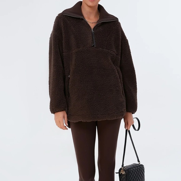 NWOT Varley Stratton Brown Teddy Fleece Jacket Quarter Zip Jacket - Picture 10 of 10